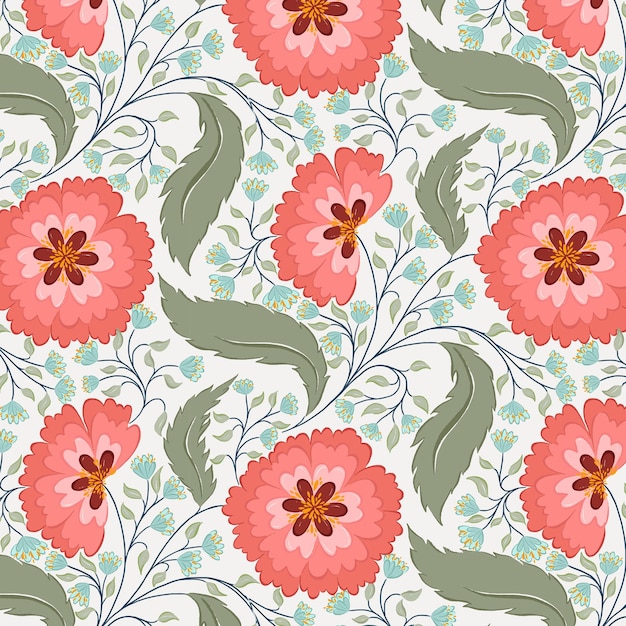 Flores de invierno de otoño de melocotón con pequeños patrones de flores azules