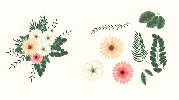 Flores de jardín elegantes y elegantes elementos de diseño de arreglos aislados para bodas textiles