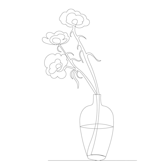 Flores en un jarrón un dibujo de línea continua vector aislado
