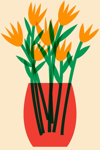 Flores en un jarrón Efecto de serigrafía colorido y lindo Efecto de impresión Riso Elemento gráfico