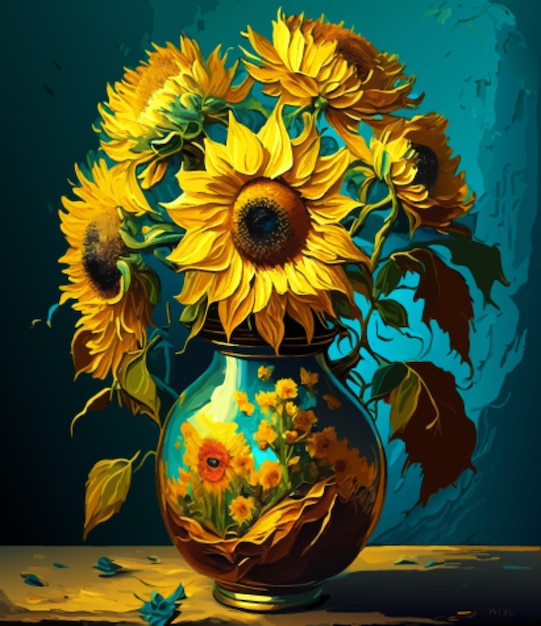 Flores en jarrón pintura ilustración