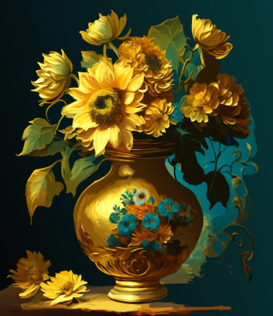 Vector flores en jarrón pintura ilustración