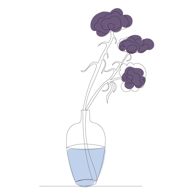 Flores en un jarrón un vector de dibujo de línea continua