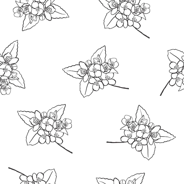 Flores de jazmín dibujadas a mano con un patrón sin costuras Diseño floral minimalista para papel de envoltura de tela