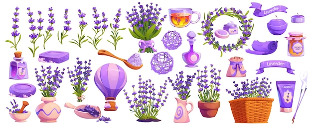 Flores de lavanda, cosméticos y productos de aceite para spa
