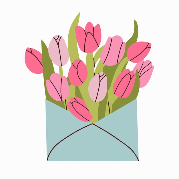 Flores lindas en un sobre 8 de marzo Correo floral día de la mujer Ramo de flores de primavera