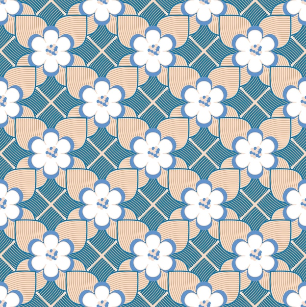 Flores de loto geométricas abstractas hojas estilo Art Deco Vector patrón sin costuras colores de moda de moda