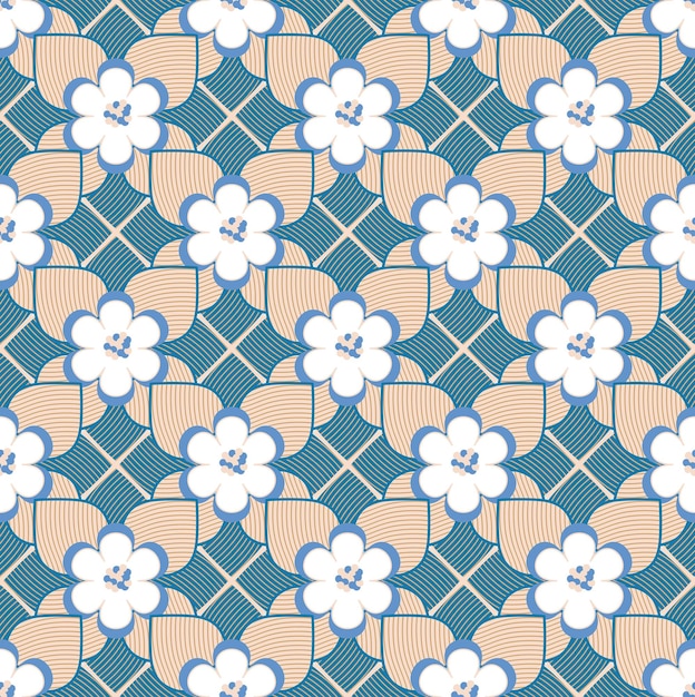 Flores de loto geométricas abstractas hojas estilo Art Deco Vector patrón sin costuras colores de moda de moda