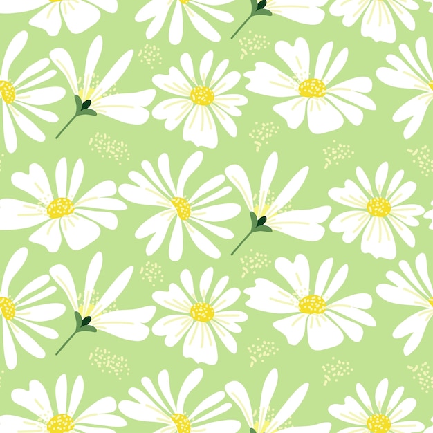 Las flores de manzanilla hacen un patrón sin costuras en un fondo verde