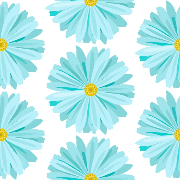 Flores de margarita azul en vector de patrones sin fisuras de fondo blanco