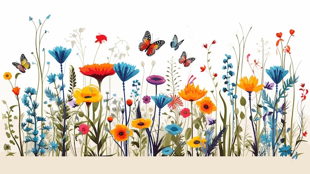 Flores y mariposas vector fondo ilustración acuarela