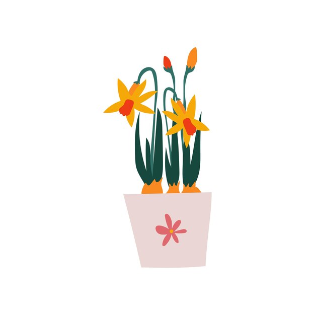 Flores de narcisos de primavera en maceta hermosa ilustración vectorial de plantas en maceta