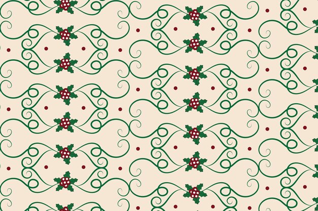 Las flores de Navidad se arremolinan hojas de acebo sin costura patrón de vacaciones verde ornamentado patrón de Navidad