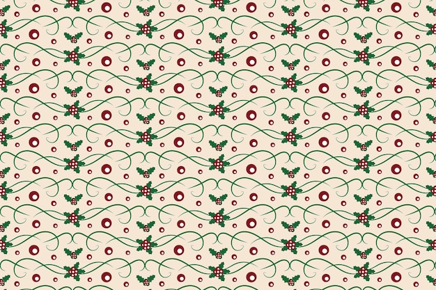 Las flores de Navidad se arremolinan hojas de acebo sin costura patrón de vacaciones verde ornamentado patrón de Navidad