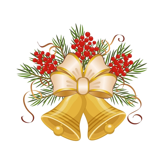 Flores navideñas con campana de jingle Una vibrante corona navideña con poinsettias rojas hojas verdes y bayas blancas dispuestas para decoración festiva durante el invierno aisladas en blanco