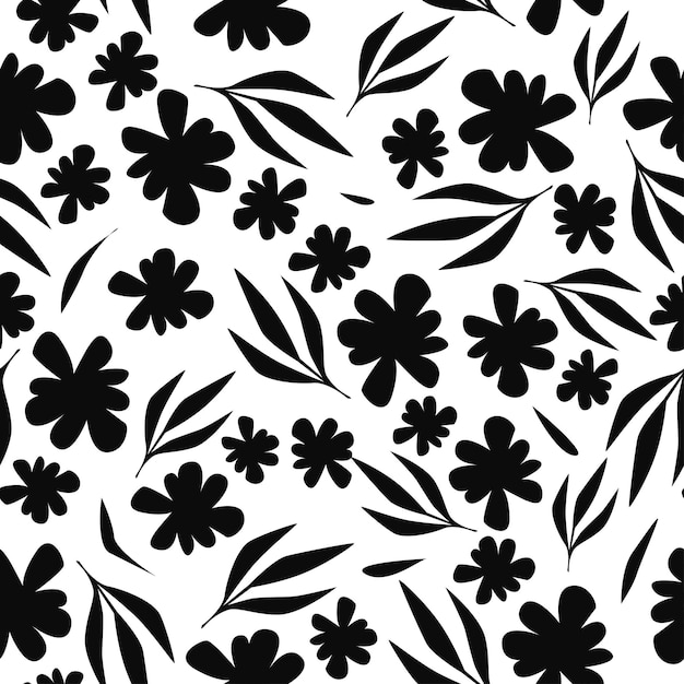 las flores negras y blancas están dibujadas en un fondo blanco