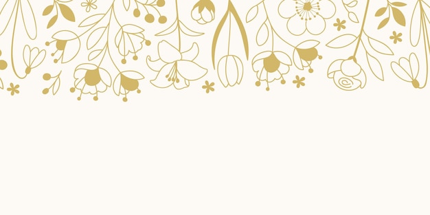 Flores de oro de lujo aisladas en un fondo claro patrón floral en estilo de arte de línea para el saludo
