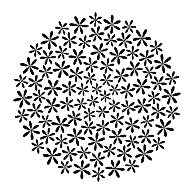 Flores oscuras dibujadas a mano en forma de círculo circular floral monocromático concepto de textura de fondo aislado