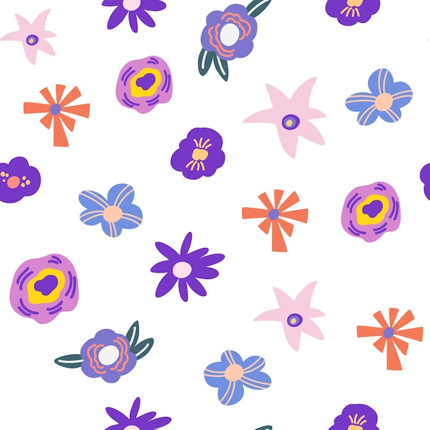 Flores de patrones sin fisuras. fondo floral de primavera. textura floreciente creativa. genial para tela, textil. ilustración de dibujos animados de vector