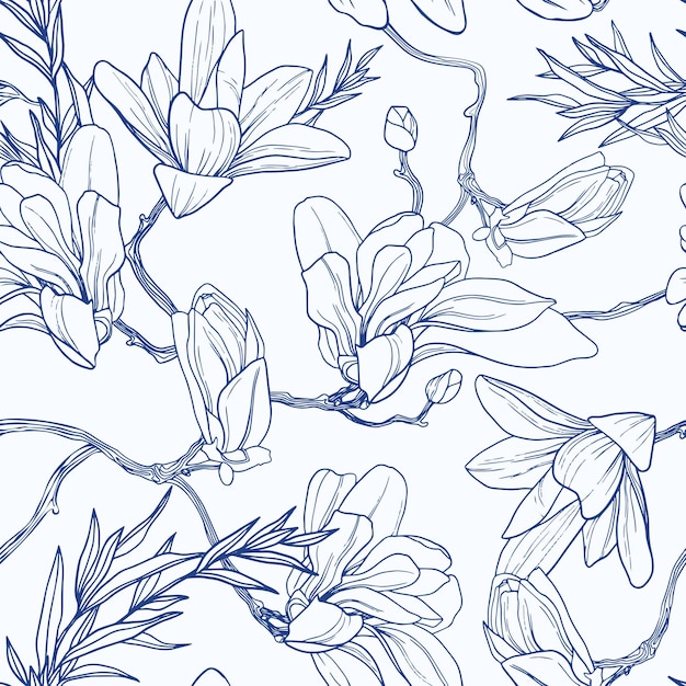 Flores de patrones sin fisuras. ilustraciones de línea. Dibujo a lápiz