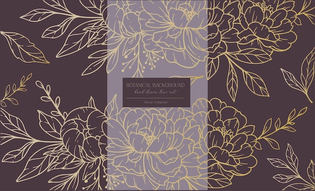 Flores de peonía Line Art Line Art Peonías Oro Fondo botánico con peonías minimalistas de moda