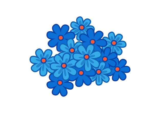 Flores pequeñas azules con un contorno oscuro Ilustración vectorial en estilo de dibujos animados Diversión aislada clipart