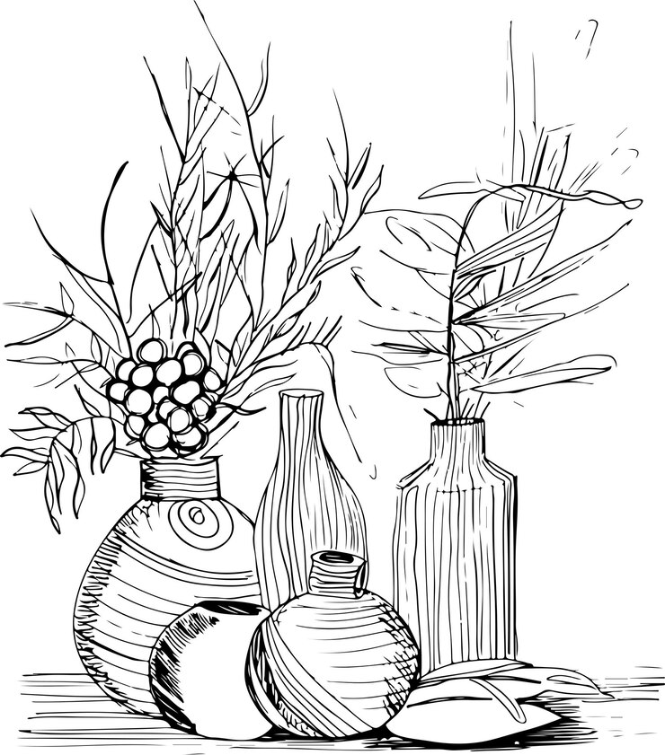 Vector flores y plantas boho dibujo de boceto contemporáneo
