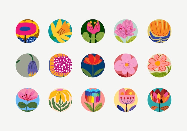 Flores y plantas coloridas de primavera ramas de flores silvestres florales ilustración vectorial dibujada a mano