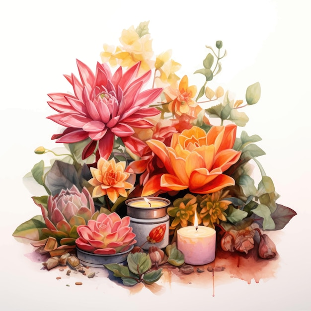 Flores y plantas de diwali ilustración de acuarela de naturaleza muerta