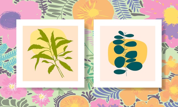 Flores y plantas florales abstracto dibujado a mano ilustración vectorial de fondo arte de líneas moderno