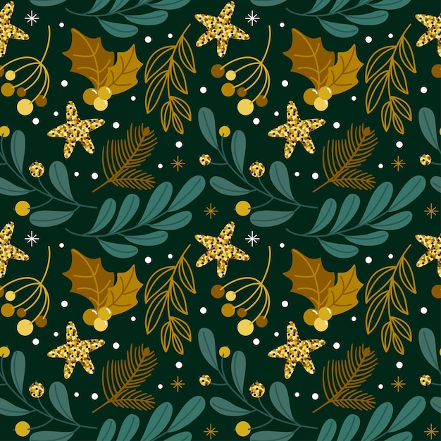 Flores y plantas de invierno Fondo sin costura para la decoración navideña Vector