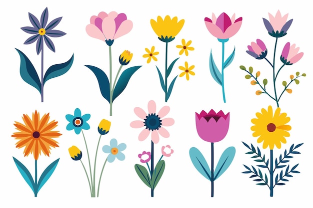 Flores de primavera arte plano sobre fondo blanco
