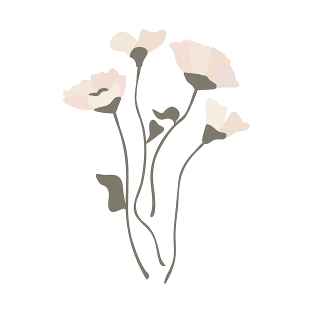 Flores de primavera Bosque de flores de verano y primavera y campo de flores de jardín aislado sobre fondo blanco Flor de primavera floral y natural Ilustración vectorial plana