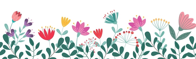 Flores de primavera sin costuras clipart estandarte patrón de flores colorido dibujo clip art para papel tapiz