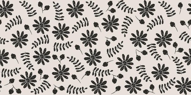 Flores de primavera dibujadas con lápiz en papel con efecto grunge perfectas para impresiones de primavera y verano