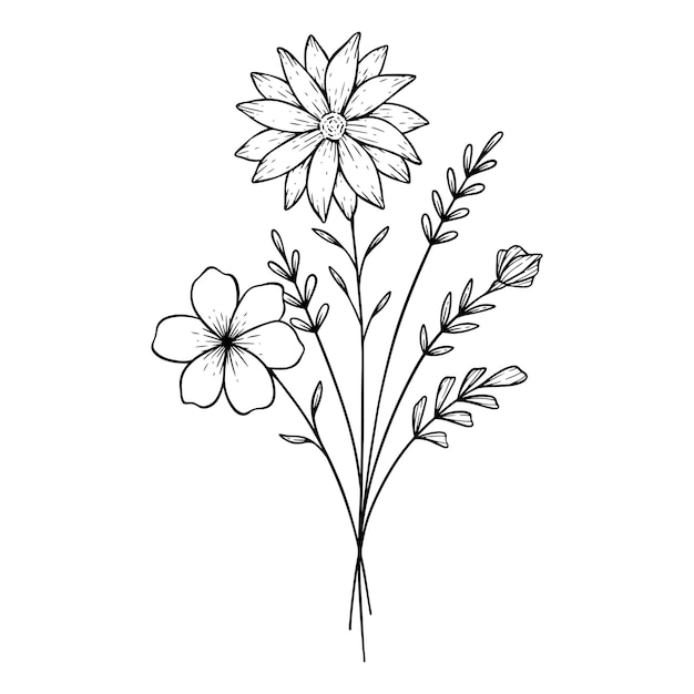 Flores de primavera dibujadas a mano en ramo ilustración de vector de flor hermosa