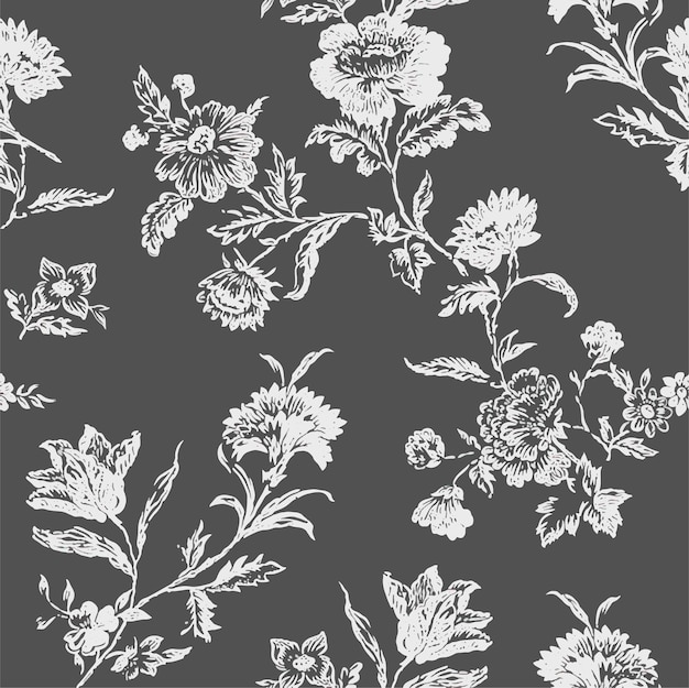 Las flores de primavera y las hojas repiten el diseño del patrón de arte vectorial dibujado a mano