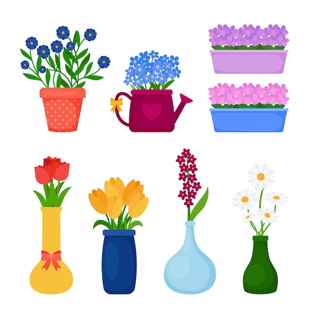 Flores de primavera en macetas