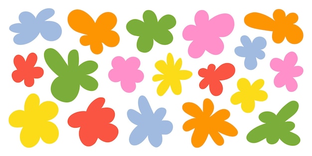 Flores de primavera orgánicas abstractas Conjunto de iconos ingenuos sencillos Figuras aleatorias de moda Ilustración vectorial