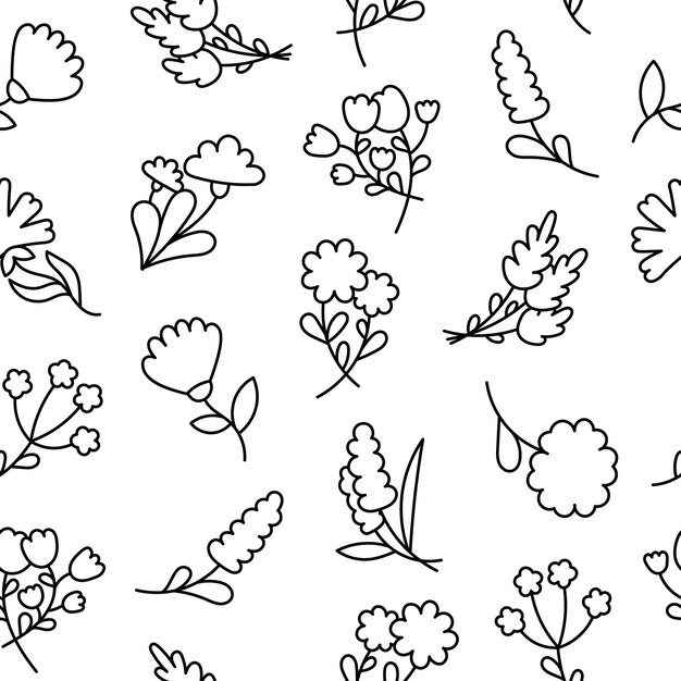 Flores de primavera patrón sin costuras página de colorear