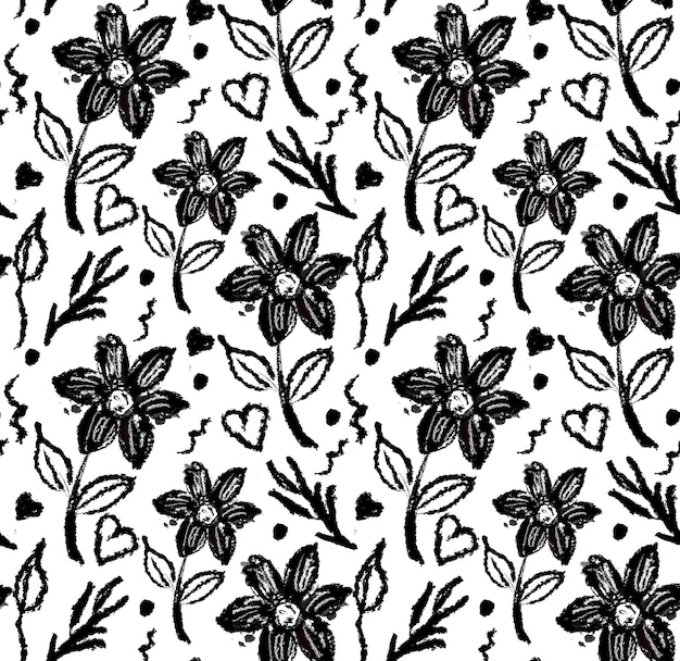 Vector flores de primavera patrón dibujado a mano grunge pinceladas de pintura seca sobre fondo blanco pincel floral