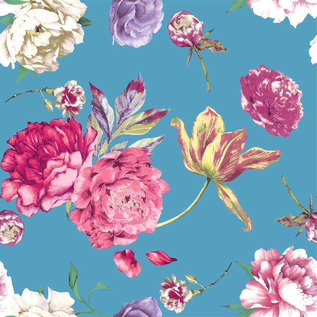 Las flores de primavera repiten el diseño del patrón de la ilustración vectorial impresa