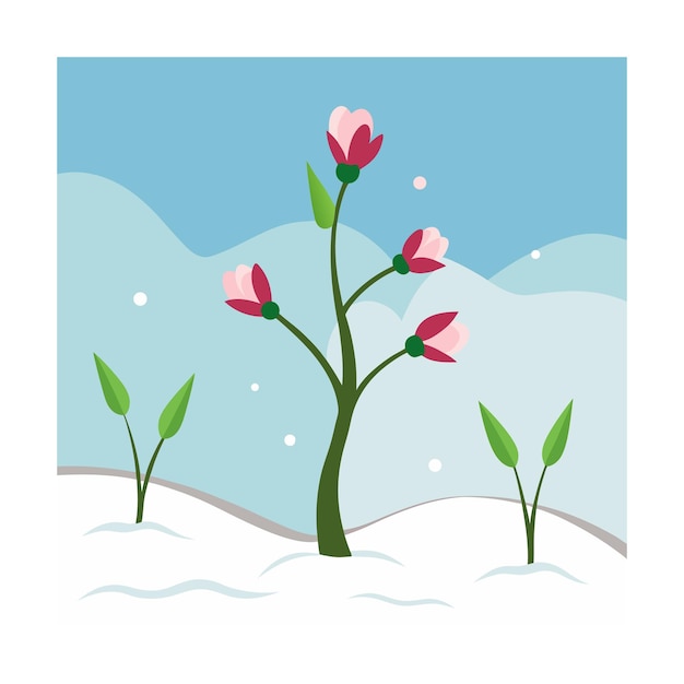Las flores de la primavera surgen de la nieve