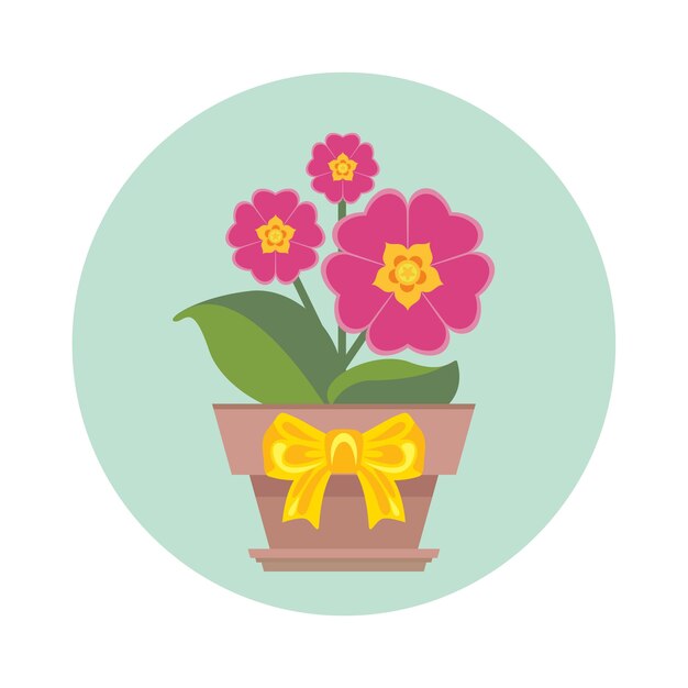 Vector flores de prímula rosa en maceta simple icono plano