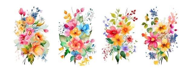 Vector flores ramo acuarela pintura colección