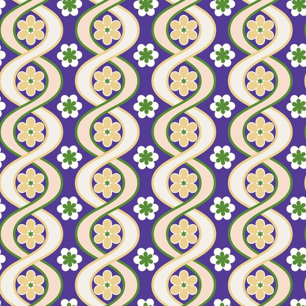 Flores de rayas onduladas verticales abstractas Patrón de vectores retro Formas geométricas complejas Moda de moda