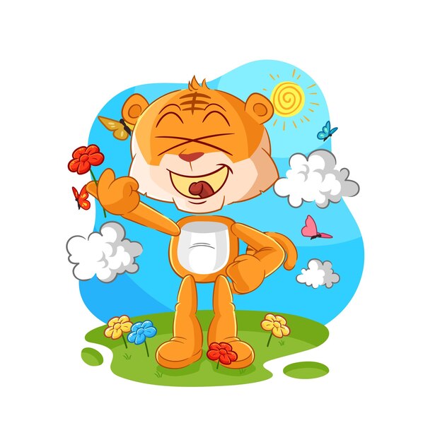 Flores de recogida de tigre en vector de caracteres de primavera