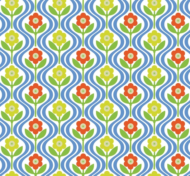 Flores retro abstractas Rayas onduladas diagonales Patrón lindo sin costuras Moda Moda Colores Minimalista