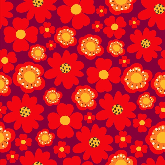 Flores rojas patrón sin costuras con naturaleza linda flores de campo silvestre plantas extravagantes Doodle