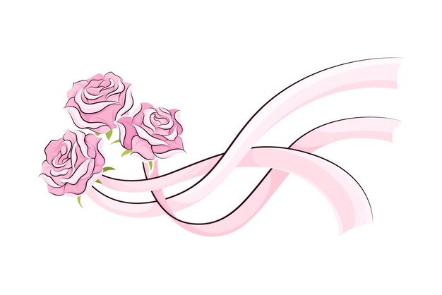 Flores de rosa y cinta de satén larga como ilustración vectorial de accesorios de ballet